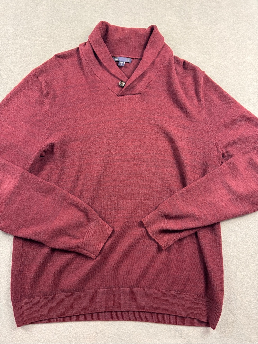 Gap Mens Shawl Collar Sweater Small Maroon Heather Cotton Grandpa Classic Preppy